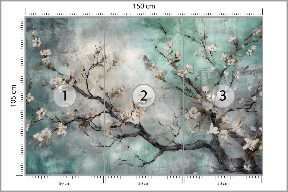 FOTOTAPETE für Schlafzimmer Abstrakte Kirschblüten Beton Pflanzen 150x105 - Beige/Braun, Papier (150/105cm) - Muralo