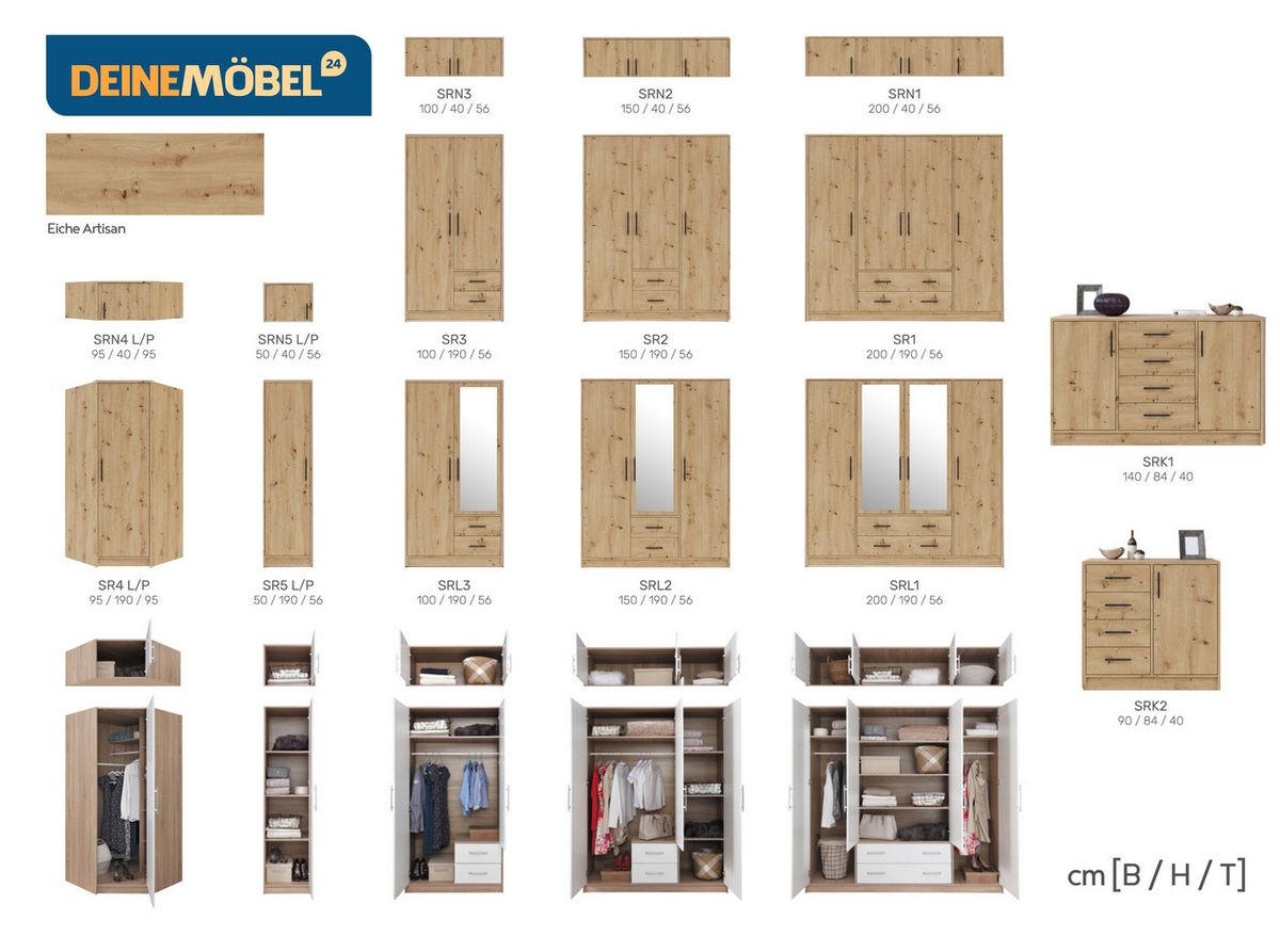 KOMMODE SAM SRK1 140/84/40 in Eiche Artisan - Eiche Artisan, Holzwerkstoff (140/84/40cm) - Deine Möbel 24