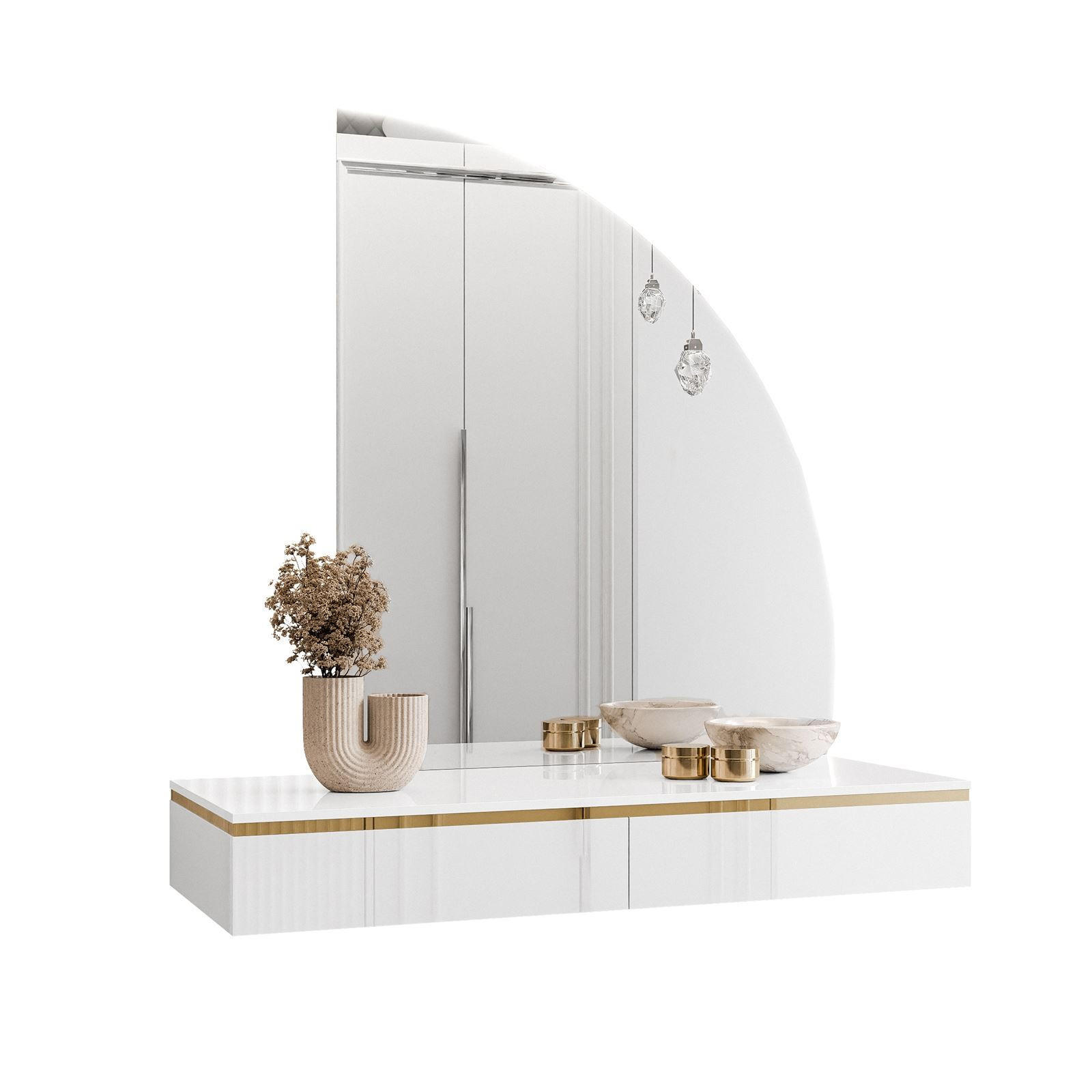 Lookway Schminktisch Weiß Hochglanz 102x105x44 cm