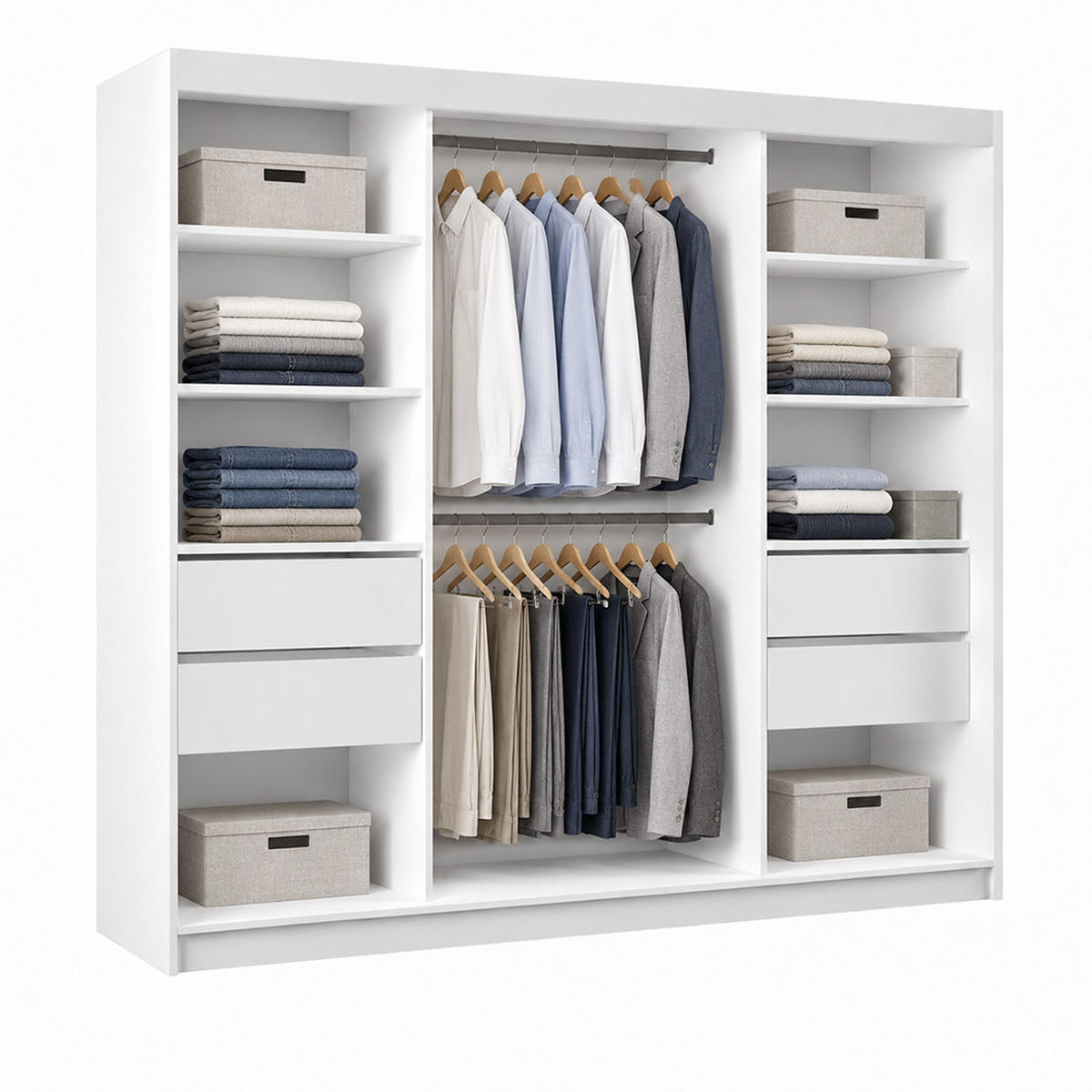 KLEIDERSCHRANK Gloria 240 cm Weiß Spiegel 4 Schubladen Griffe silber - Weiß, Holzwerkstoff (240/216/61cm) - KS Home Concept