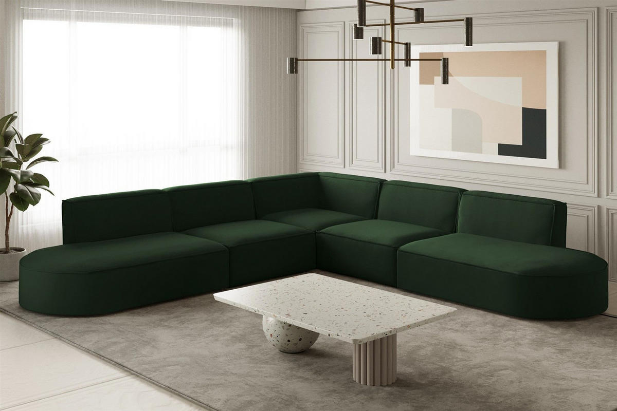 ECKSOFA Universal Palma Opera Velvet - Grün, Holzwerkstoff/Textil (276/276cm) - Fun Möbel