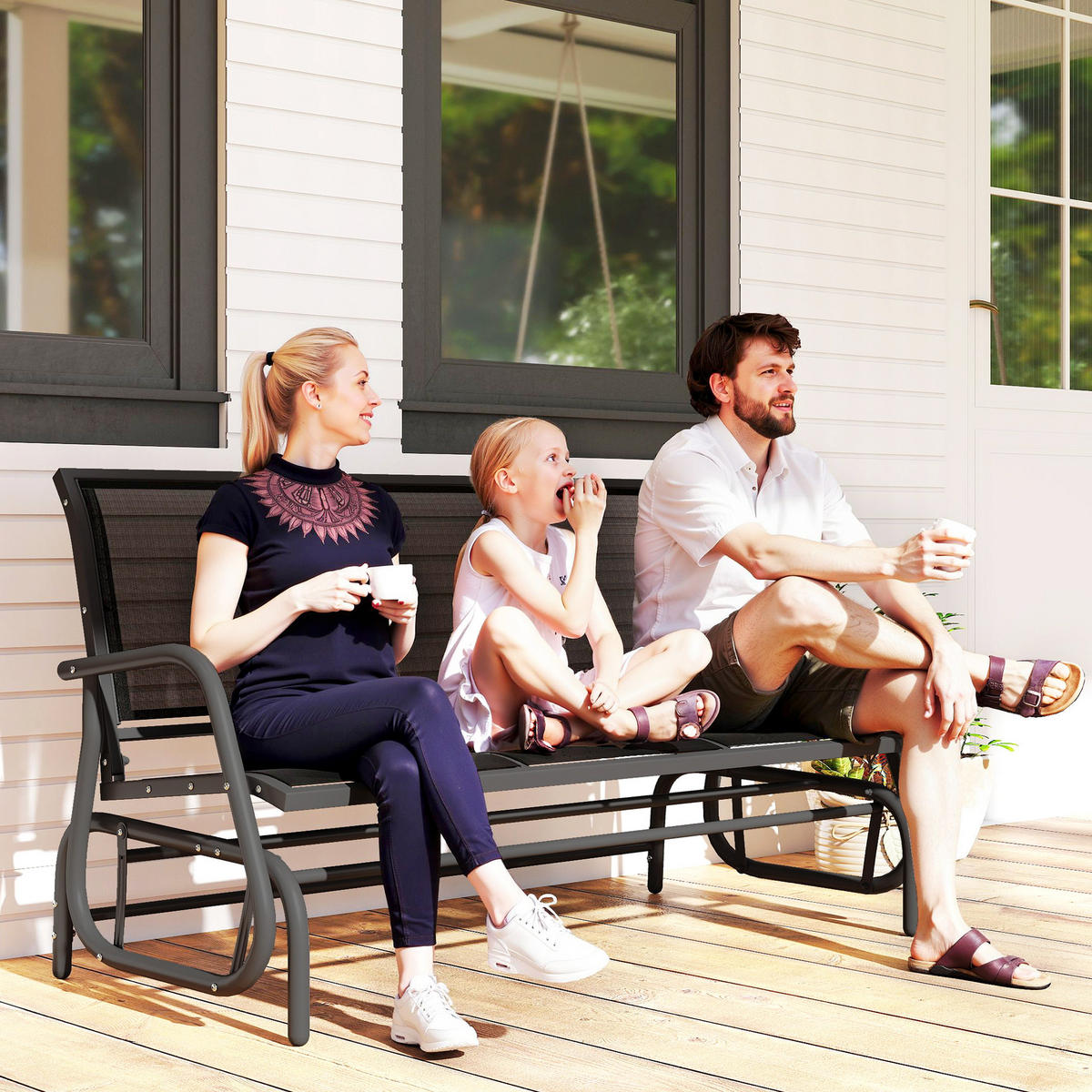 SCHAUKELSTUHL, 3-Sitzer Gartenbank, Metall, Dunkelgrau, 120 x 70 x 85 cm - Schwarz, Metall (70/85/147cm) - Outsunny