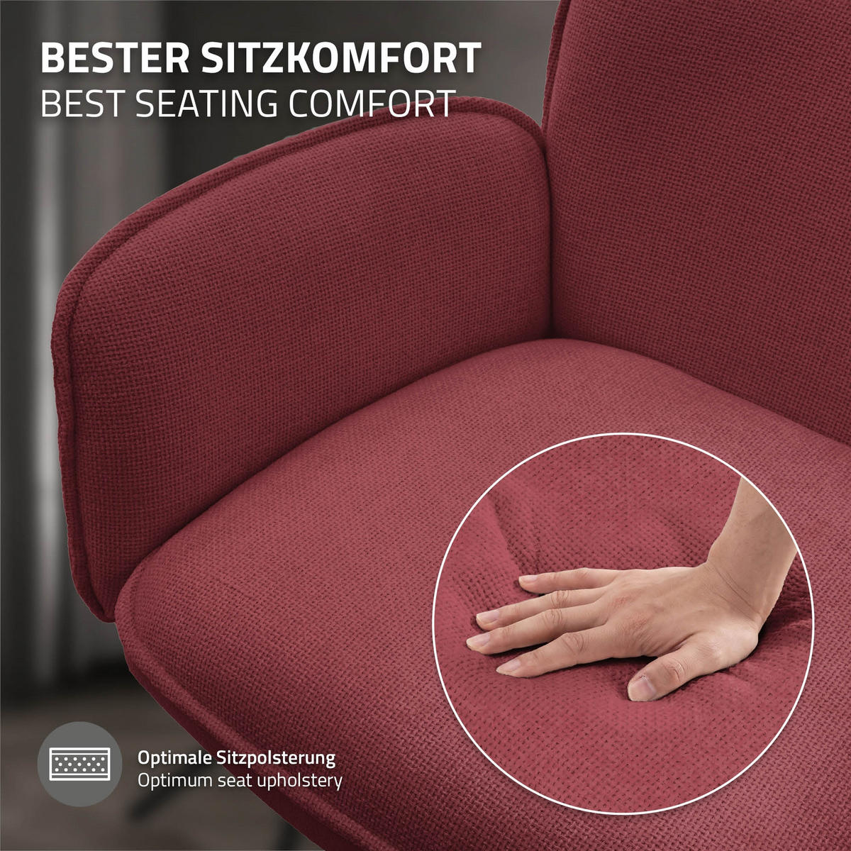 ESSZIMMERSTÜHLE 2er Set drehbar Rot mit Stoffbezug - Rot/Schwarz, Textil/Metall (63/89/68cm) - ML-DESIGN