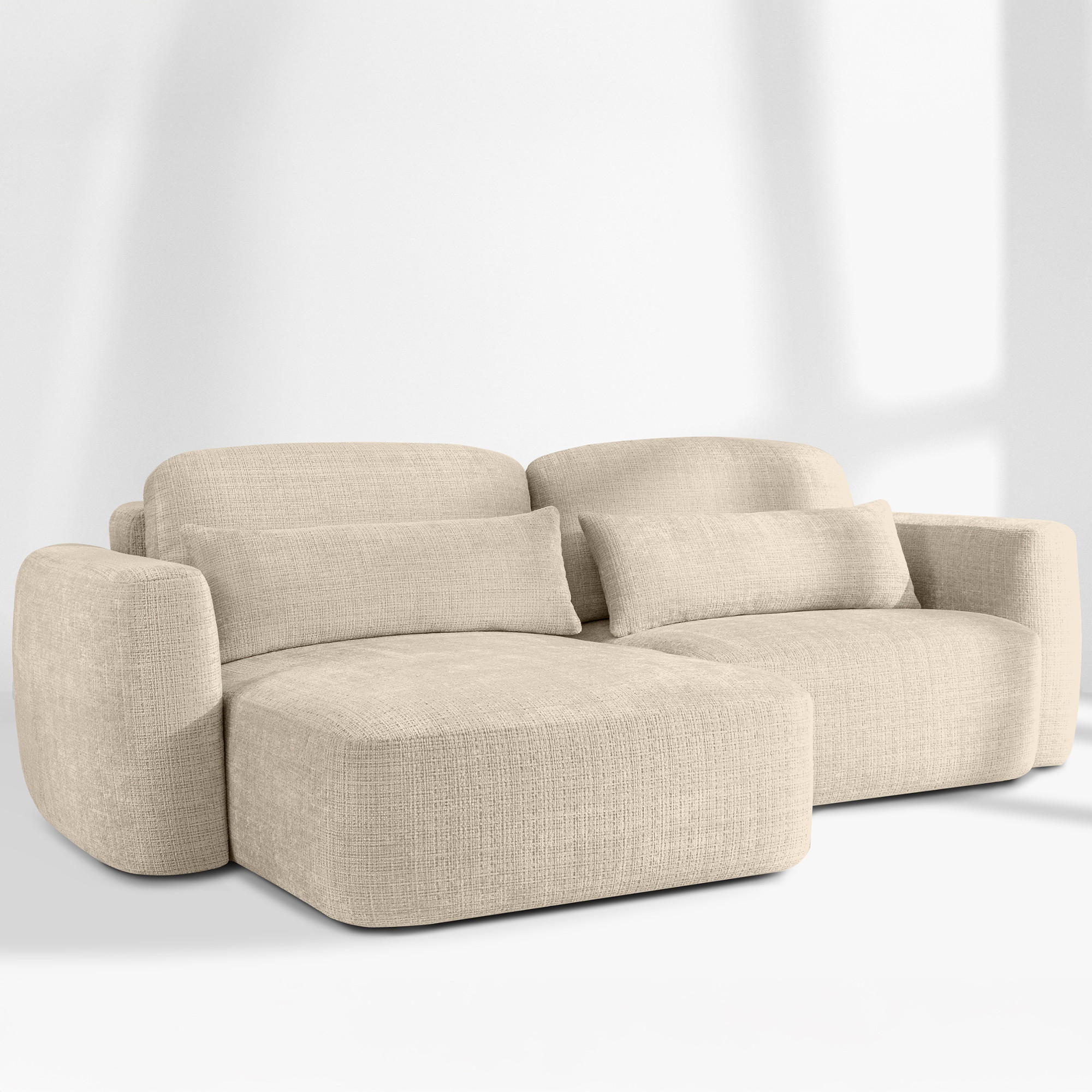 SITZGARNITUR ELOSA - Creme, Holz/Textil (245/85/165cm) - KONSIMO®