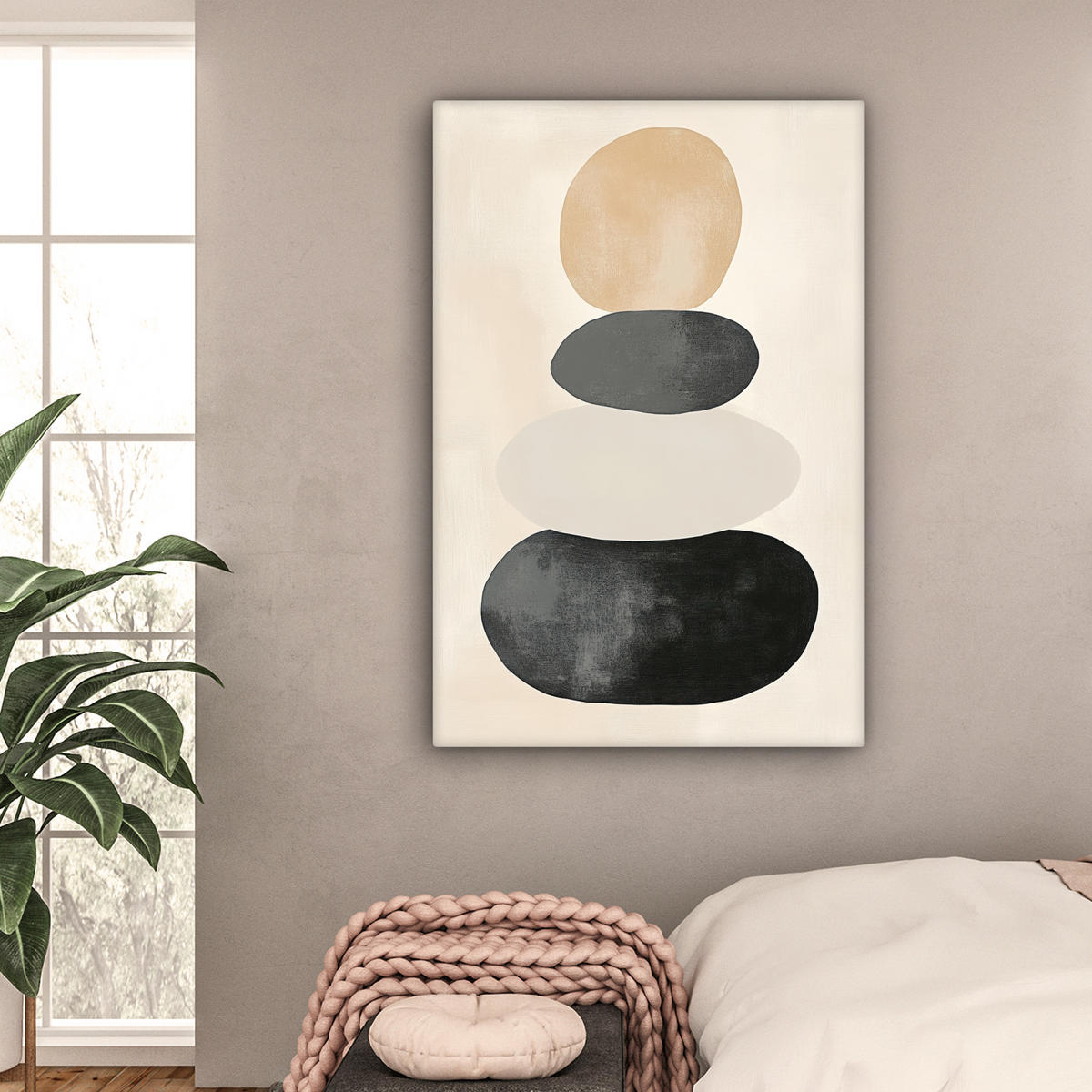 LEINWANDBILD Japandi - Wabi sabi - Beige Deko Groß 90x140 cm - Taupe, Textil (90/140cm) - MuchoWow