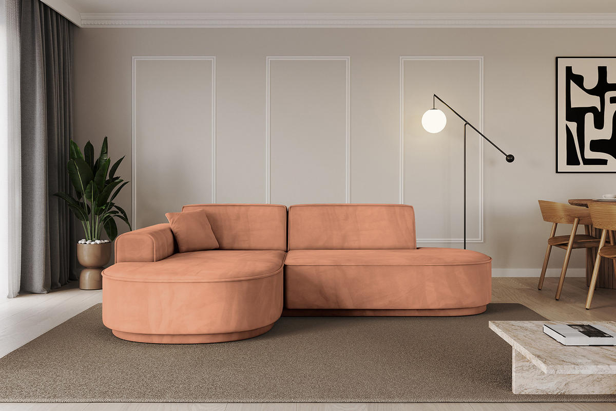ECKSOFA Ottomane Links MARI-L1-v3 - 243x171x83 cm Orange Velours - Schwarz/Orange, Holzwerkstoff/Kunststoff (243/171cm) - ALTDECOR