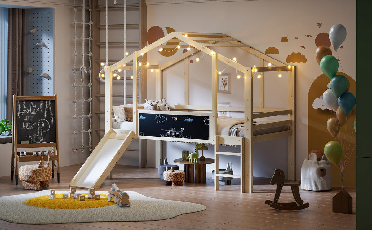 HOCHBETT 90x200 cm Rutsche Holz - Naturfarben, Holz (90/200cm) - LEBENLANG