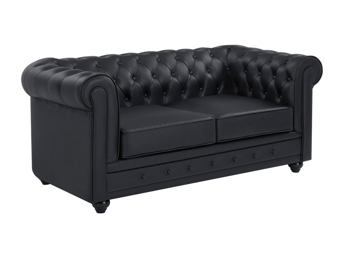 LEDERSOFA 2-Sitzer - Büffelleder - Schwarz - CHESTERFIELD - Schwarz, Leder (88/72/165cm) - Vente-Unique