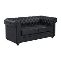 LEDERSOFA 2-Sitzer - Büffelleder - Schwarz - CHESTERFIELD - Schwarz, Leder (88/72/165cm) - Vente-Unique