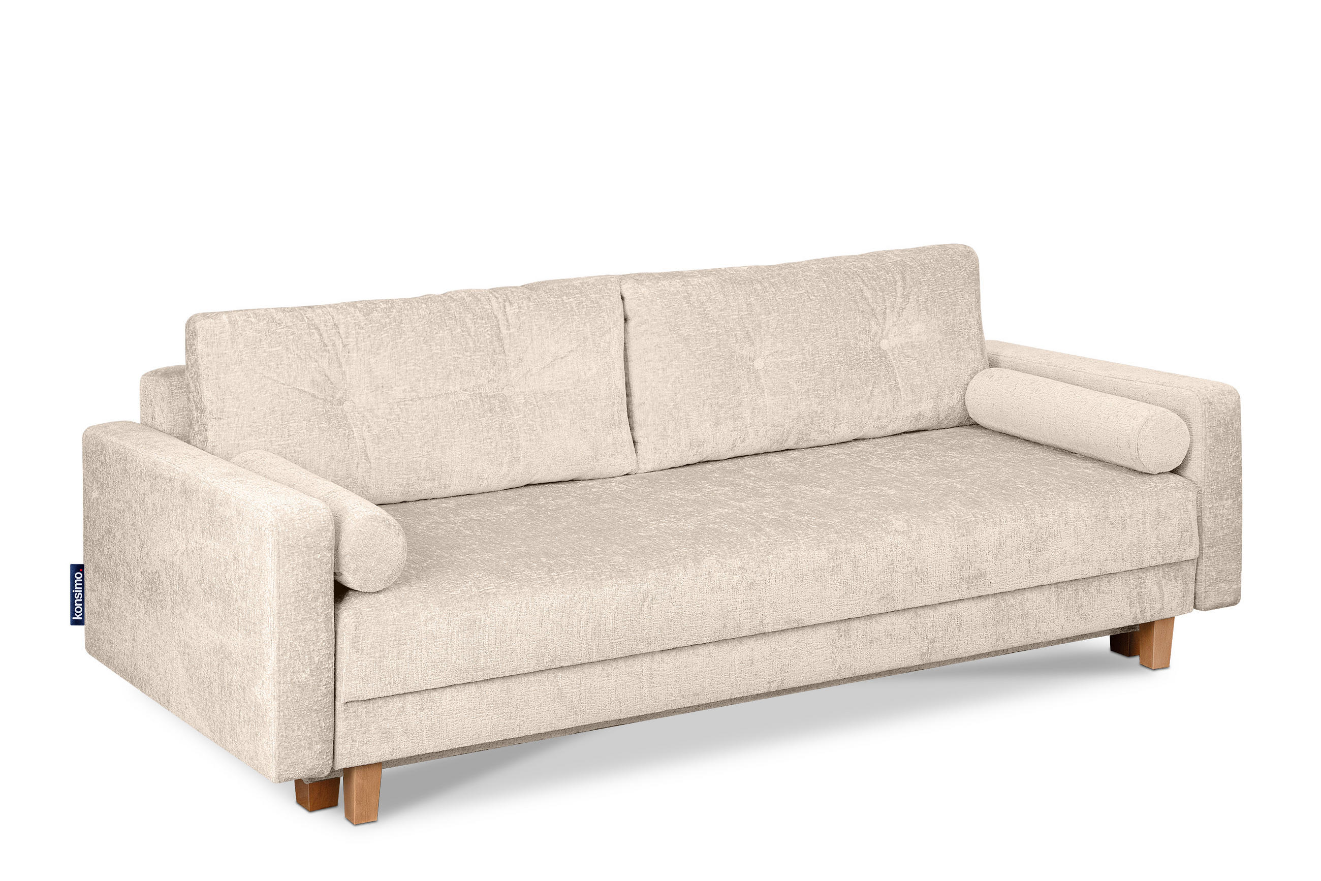 3-SITZER-SCHLAFSOFA ERISO mit weiche Sitzfläche und hohe Rückenlehne, Chenille-Stoff, ecru - Ecru/Braun, Textil (220/80/100cm) - KONSIMO®