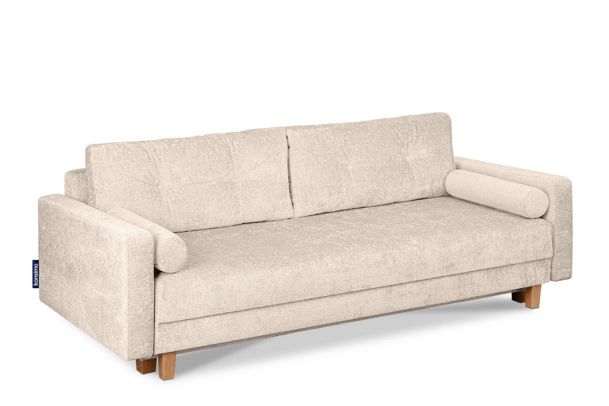 3-SITZER-SCHLAFSOFA ERISO mit weiche Sitzfläche und hohe Rückenlehne, Chenille-Stoff, ecru - Ecru/Braun, Textil (220/80/100cm) - KONSIMO®