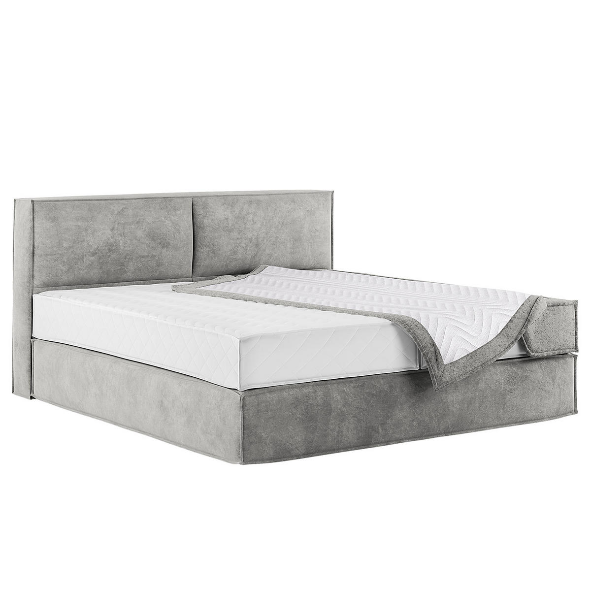 BOXSPRINGBETT mit Kopfteil - Premium - Hellgrau, Textil (180/200cm) - home24