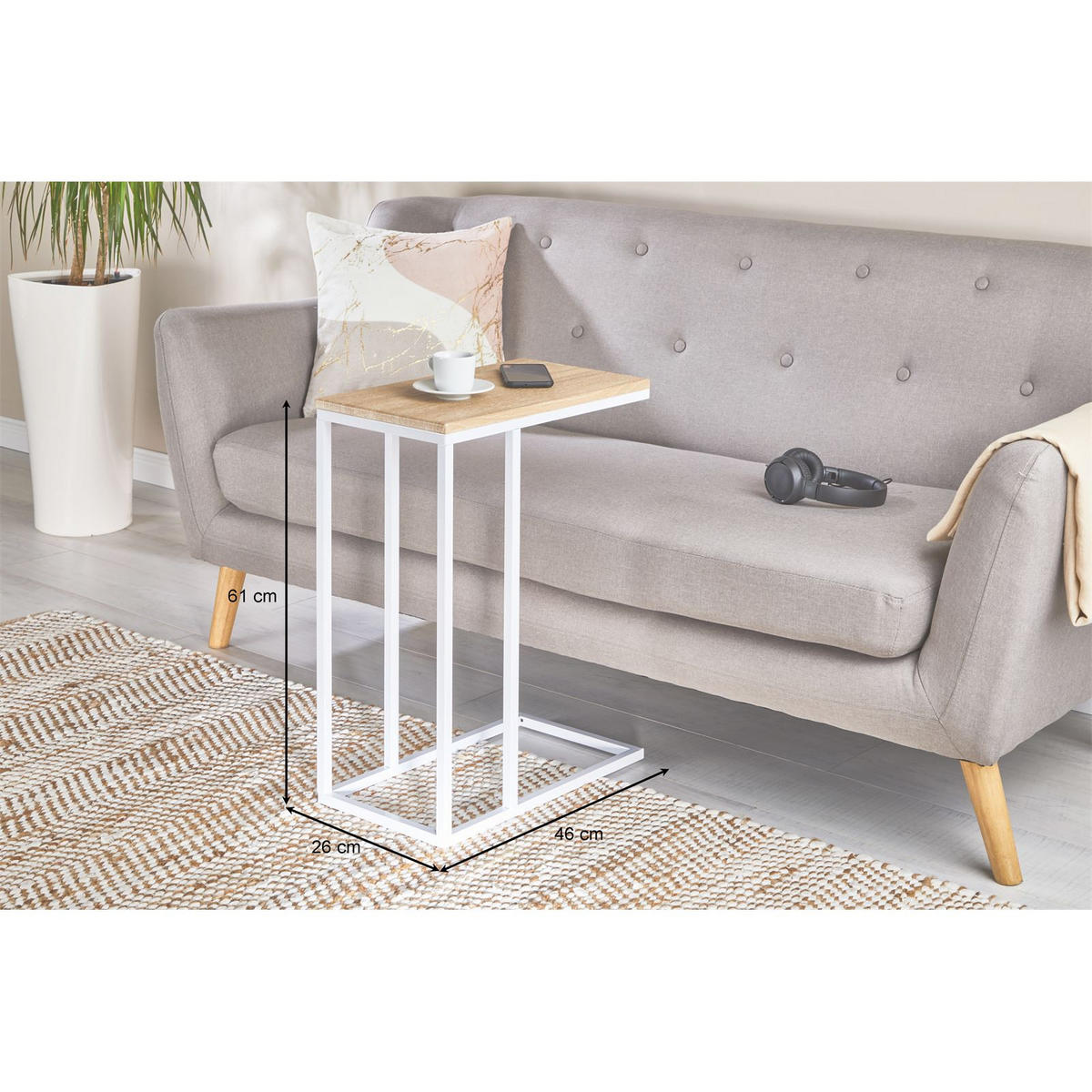 BEISTELLTISCH DEBORA Sonoma Eiche/weiß - Weiß/Sonoma Eiche, Holzwerkstoff (26/46/61cm) - IDIMEX