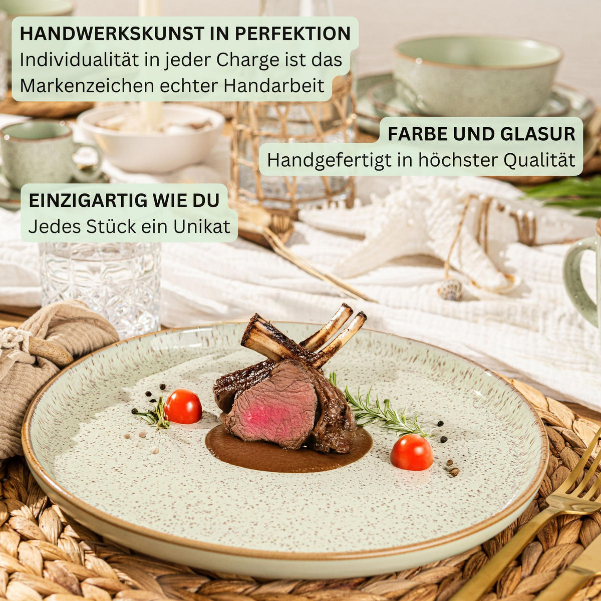 TAFELSERVICE RIO MINZE - 36 teilig aus Steingut 12 Personen - Mintgrün, Stein (50/30/80cm) - Sänger