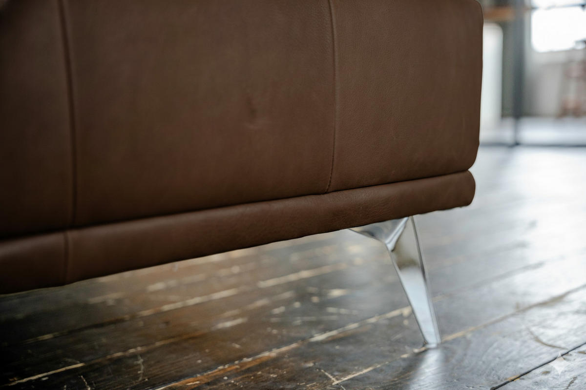 MODULSOFA MIT HOCKER WIOLO 3ER SET Dunkelbraun Leder - Dunkelbraun/Silberfarben, Leder/Metall (350/83/350cm) - KAWOLA