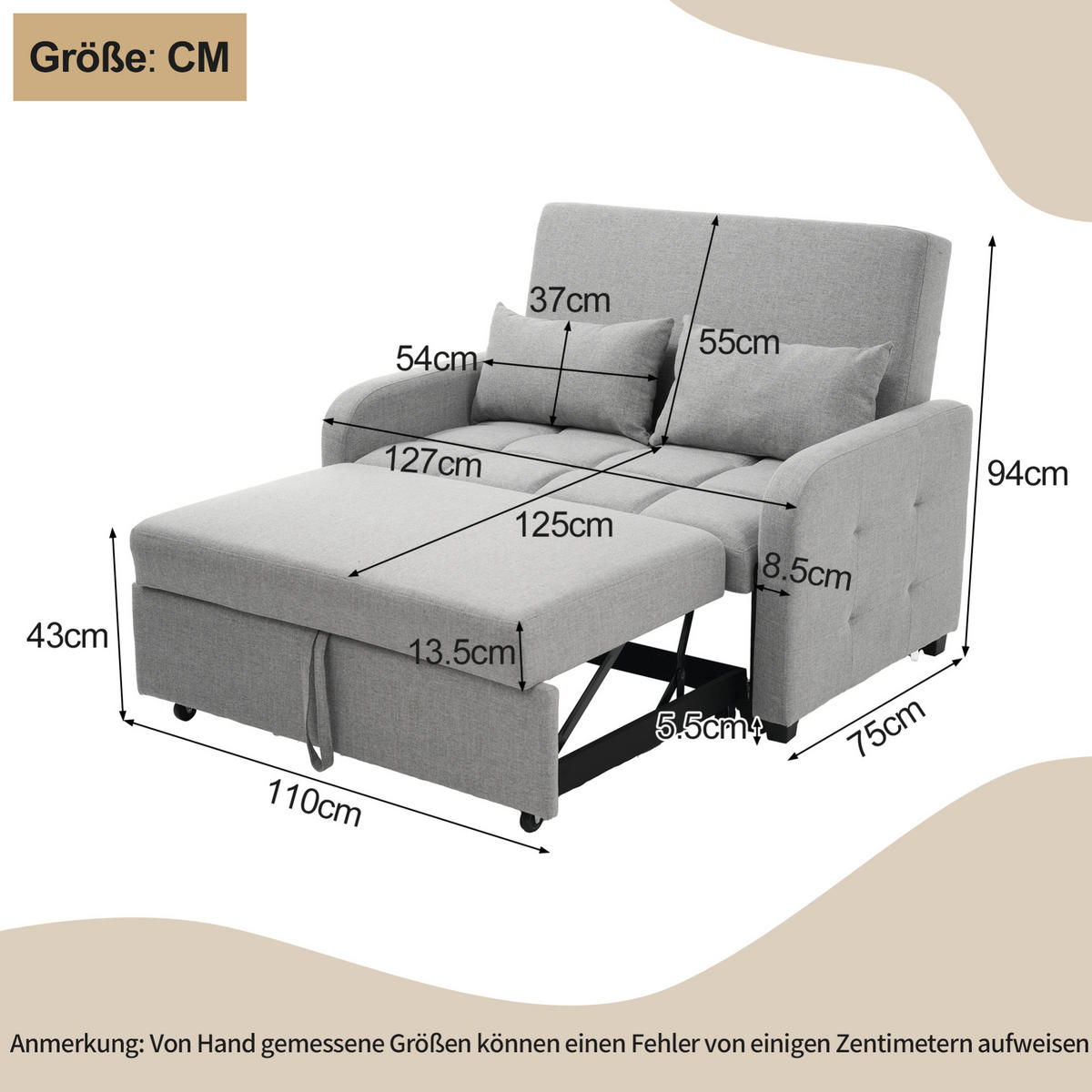 SCHLAFSESSEL multifunktional mit verstellbarem Rückenteil Antikgrau 127/75/94 cm - Grau, Kunststoff (127/94/75cm) - OKWISH