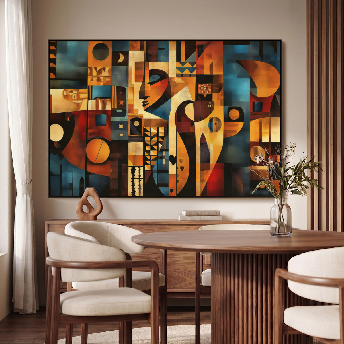 LEINWAND Bilder mit Rahmen - Figuren - Abstrakt - Symbole - 150x100 - Terracotta, Textil (150/100cm) - MuchoWow