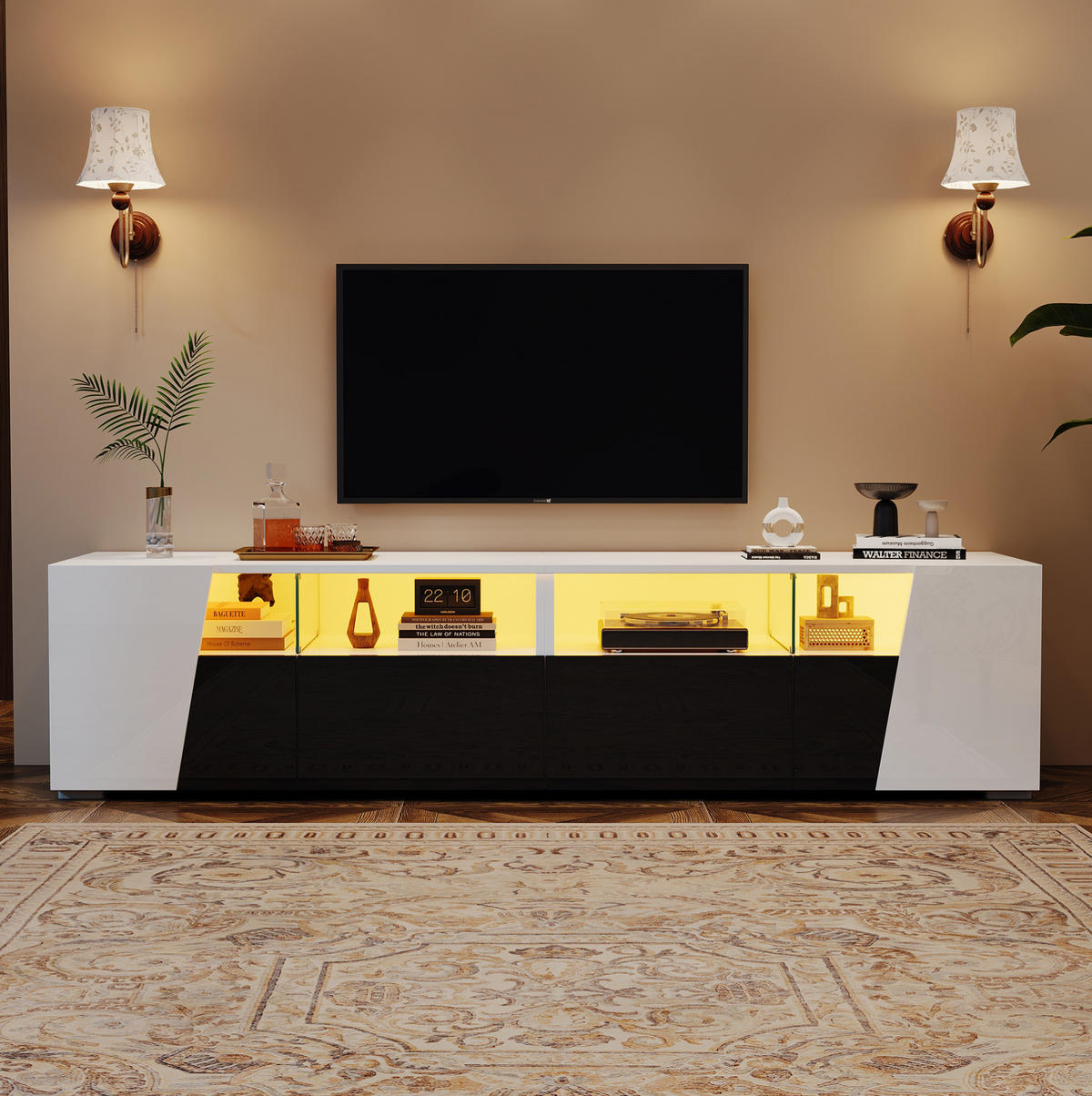 TV-ELEMENT mit LED 180 x 38,5 x 45 cm Hochglanz Schwarz/Weiß - Weiß, Glas (38.5/45/180cm) - Beauniv