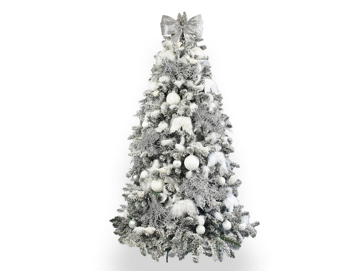 LAALU CHRISTBAUMKUGEL-SET 120 Stück in Luxusbox SCHNEEKÖNIGIN für Weihnachtsbäume 240-270 cm - Silberfarben/Weiß, Glas/Kunststoff (55/50/75cm) - LAALU