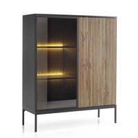 VITRINE in Schwarz, Eiche Wotan - Schwarz, Holzwerkstoff (104/126/39cm) - MASSENO