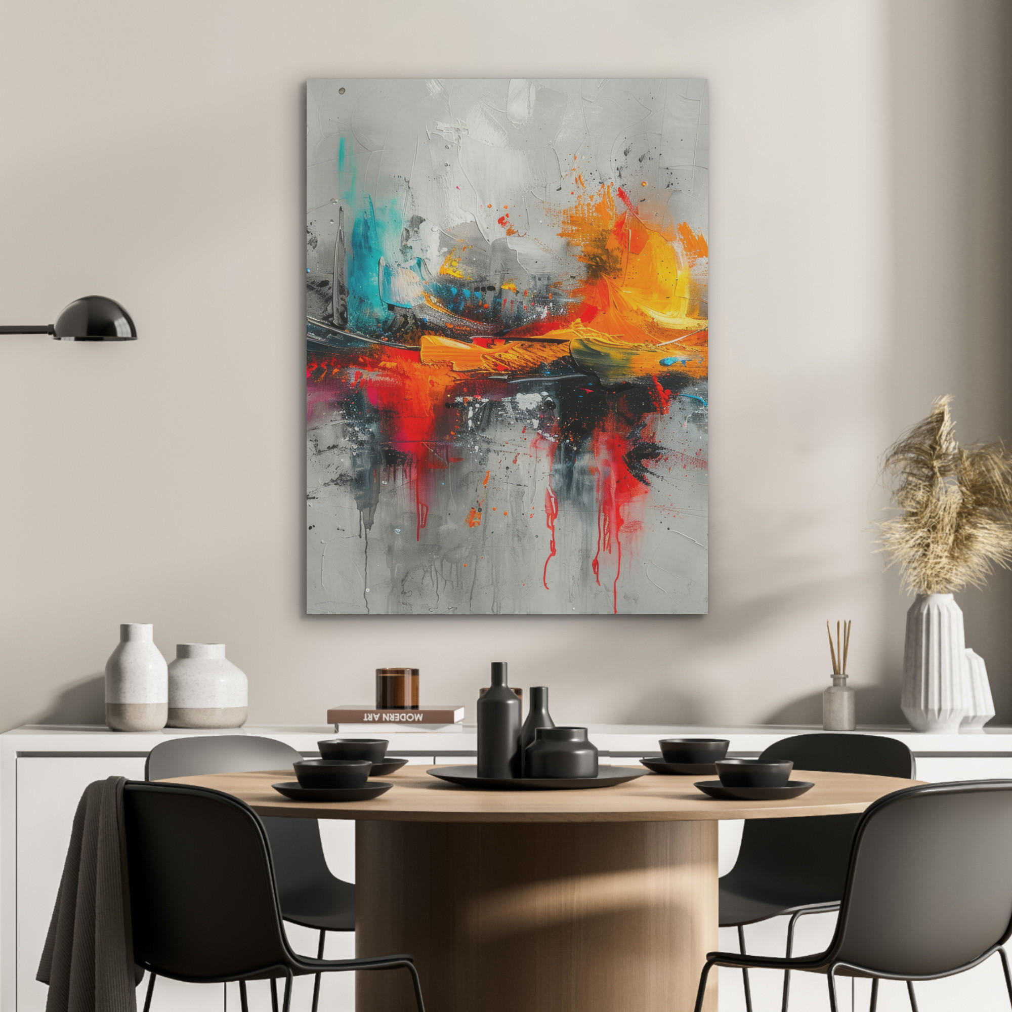 AKUSTIKPANEEL Moderne Kunst - Orange - Grau - Abstrakt 60x80 cm - Hellgrau, Textil (60/0.9/80cm) - MuchoWow