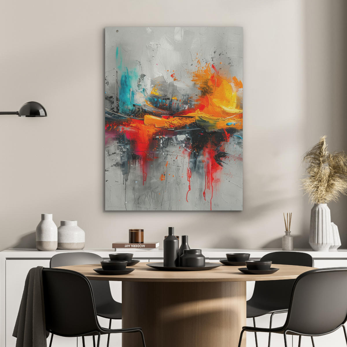 AKUSTIKPANEEL Moderne Kunst - Orange - Grau - Abstrakt 60x80 cm - Hellgrau, Textil (60/0.9/80cm) - MuchoWow