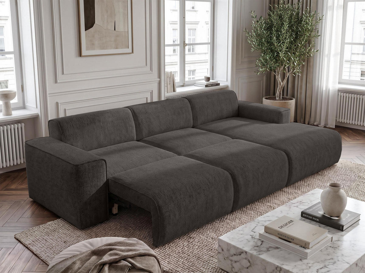 ECKSOFA L Form Ruyam Grau 310/165/78 cm – Schlaffunktion Rechts - Schwarz/Grau, Kunststoff/Textil (310/170cm) - AX Living