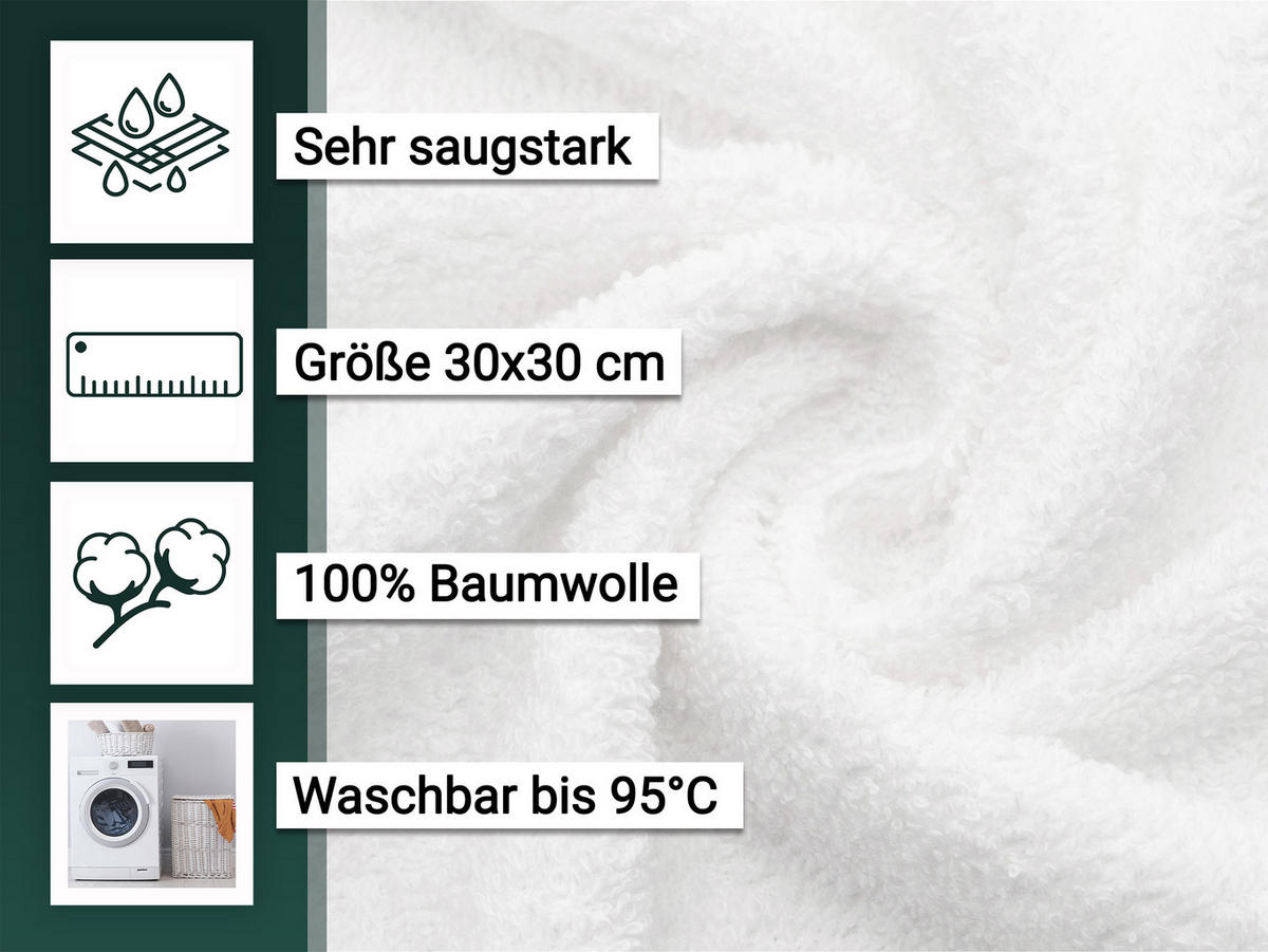 SEIFTÜCHER, 10er-Set, 30x30 cm, 100% Baumwolle - Weiß, Textil (30/30cm) - Zollner