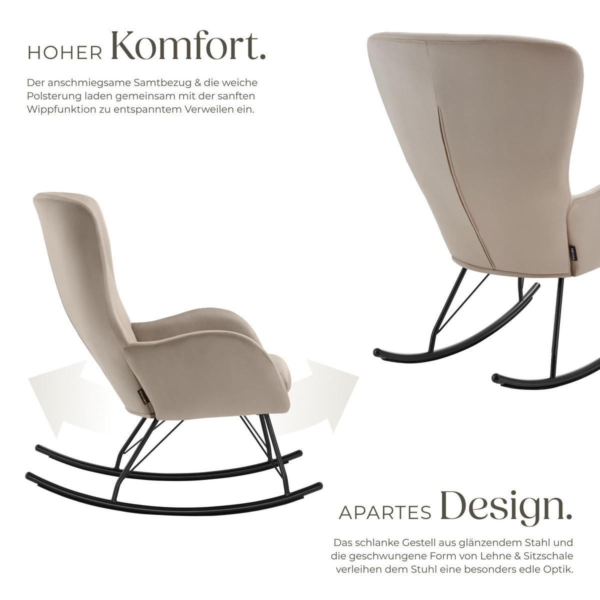 SCHAUKELSTUHL Swing,70 x 93 x 100 cm, Belastbarkeit 120 kg,schwarz/taupe - Taupe/Schwarz, Kunststoff (70/100/93cm) - tectake