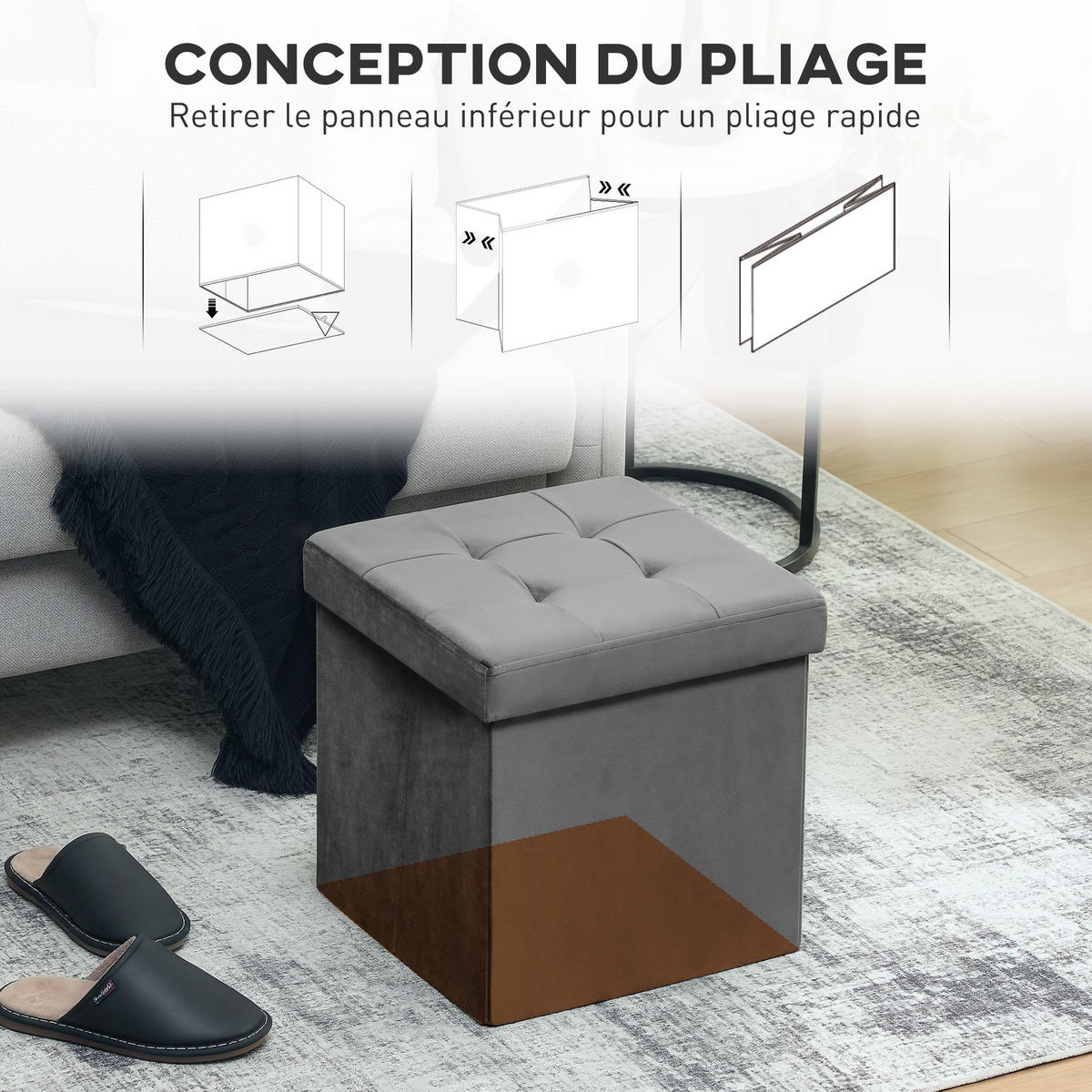 POUF DE-16422 klappbar mit Stauraum Grau - Grau, Textil (38/38/38cm) - ComfortXL