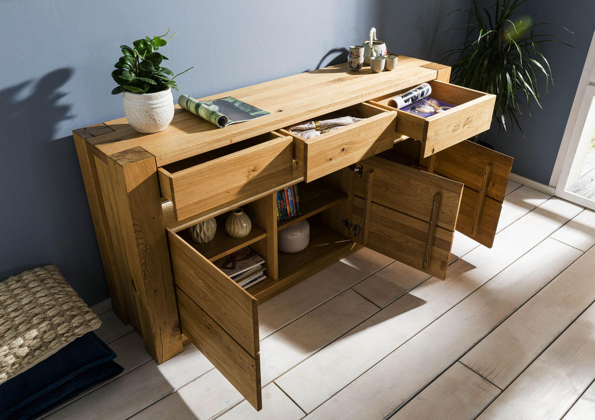 SIDEBOARD Wildeiche 173x40x85 natur geölt KENT #108 - Hellbraun, Holz (173/85/40cm) - Massivmoebel24