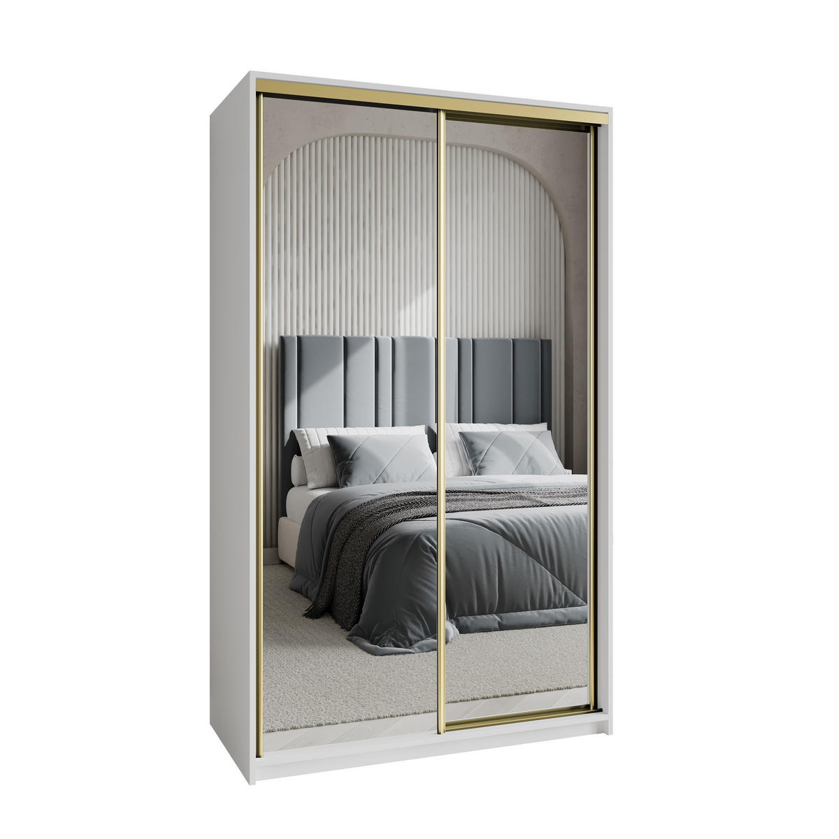 SCHWEBETÜRENSCHRANK RIEN 120/205/60 cm 2-türig mit Spiegel Weiß - Weiß, Holzwerkstoff (120/205/60cm) - MASSENO