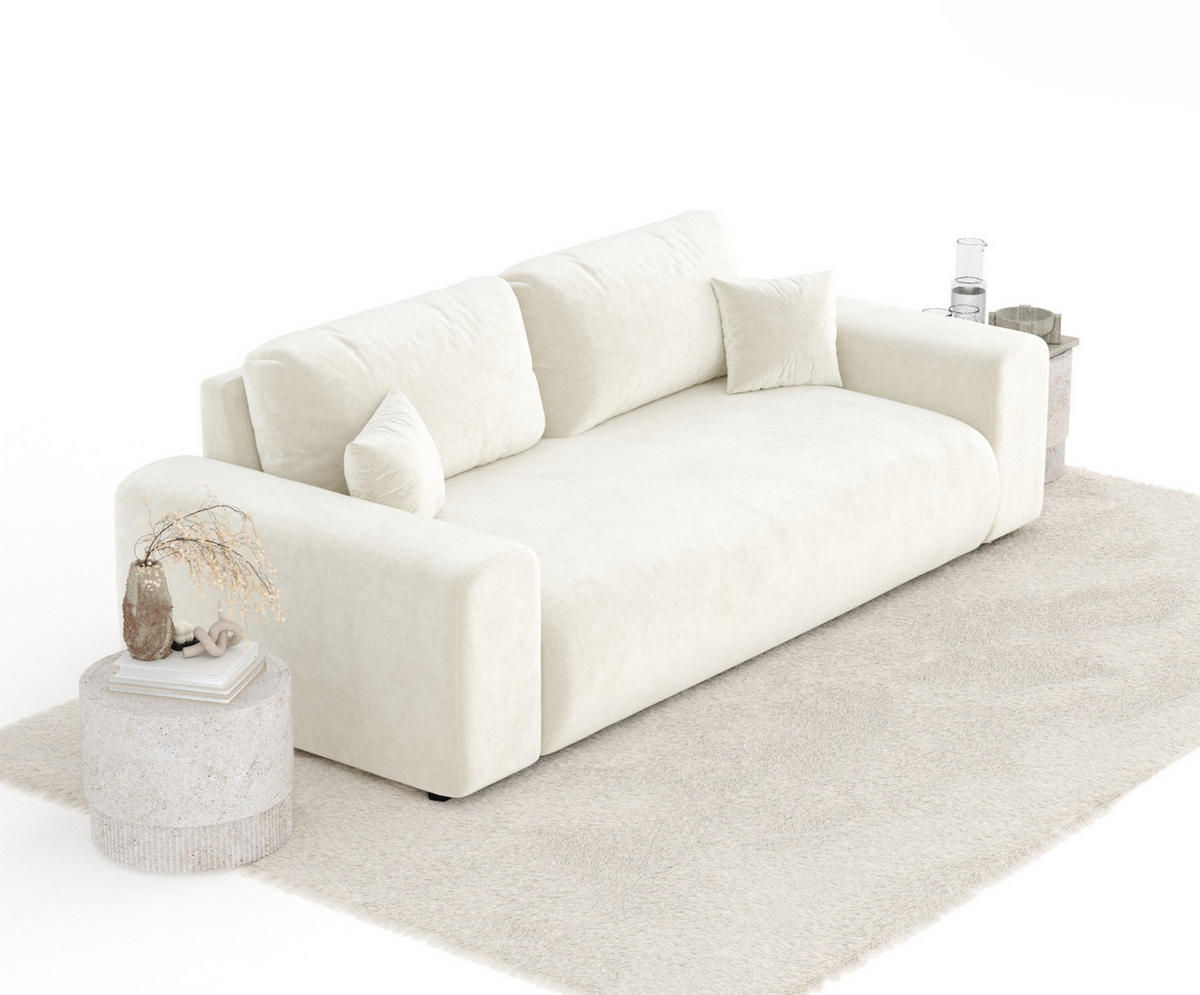 3-SITZER-SOFA Zanzibar Creme Samtstoff - Creme/Schwarz, Holz/Holzwerkstoff (213/79/108cm) - Maison de Reve