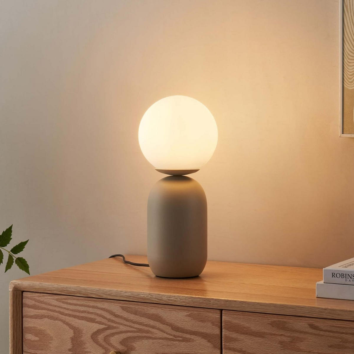 TISCHLEUCHTE Sley, Weiß und Taupe, 33cm - Taupe, Glas (33/10.5/33cm) - KOSILUM