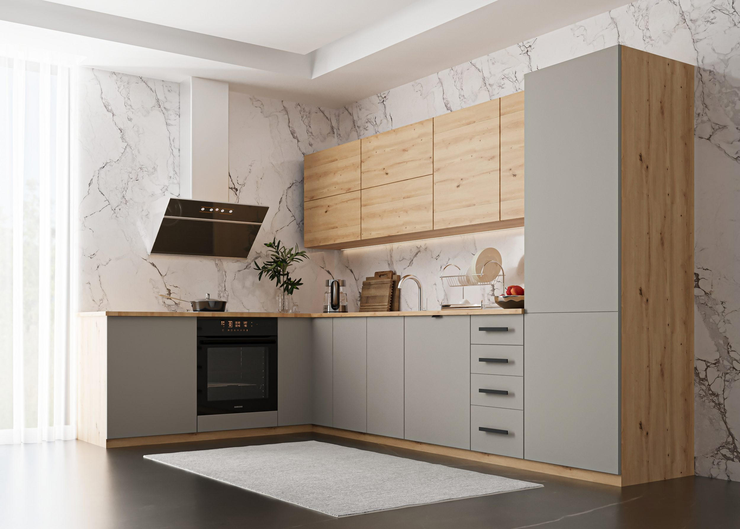 WINKELKÜCHE 330 x 210 cm Aspen K53-M330 - Beige/Eiche Artisan, Holz (330/212/210cm)