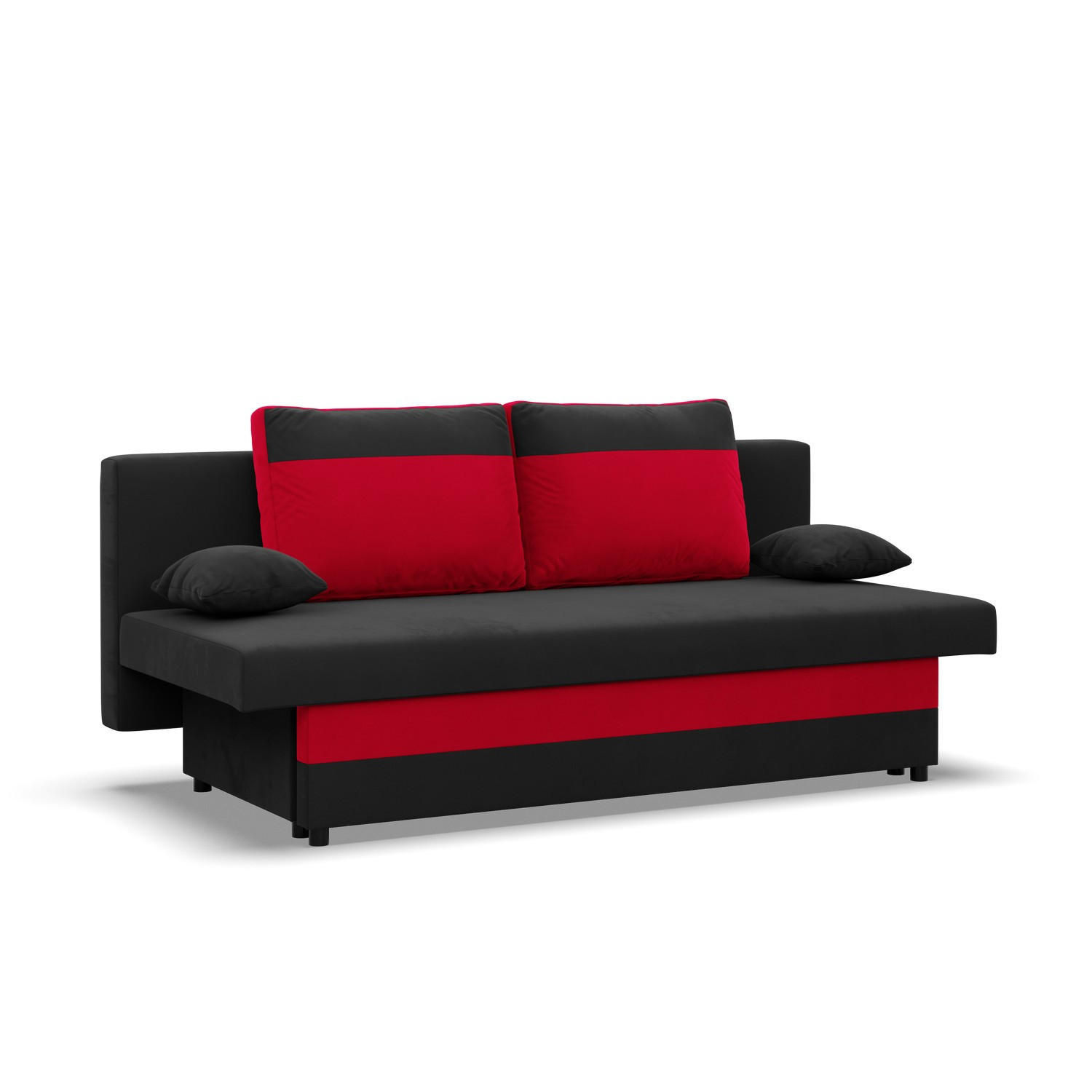 SOFA 3-SITZER MIT SCHLAFFUNKTION NOLA Schwarz/Rot - Rot/Schwarz, Textil (86/85/191cm) - Mebligo