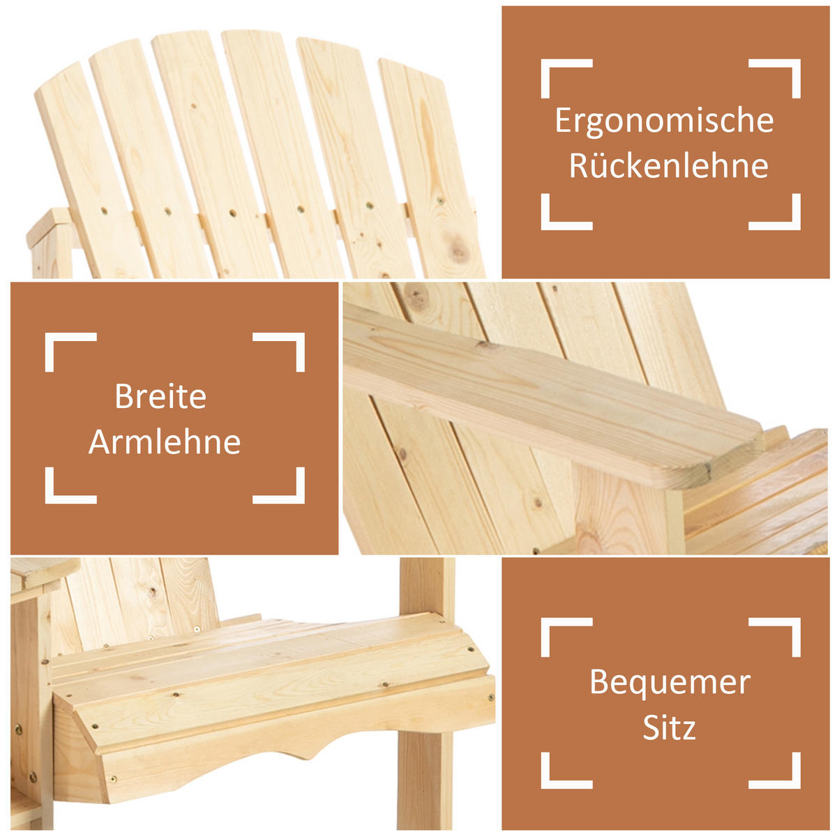 GARTENSTUHL mit Tisch und Schirmloch für Balkon Massivholz Natur 178 x 87 x 92 cm - Naturfarben, Holz (87/94/170cm) - Outsunny