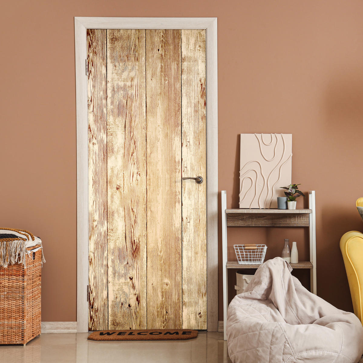 TÜRAUFKLEBER Holz - Vintage - Regal - Eiche 80x215 cm - Türtapete - Honigeiche, Kunststoff (80/0.1cm) - MuchoWow