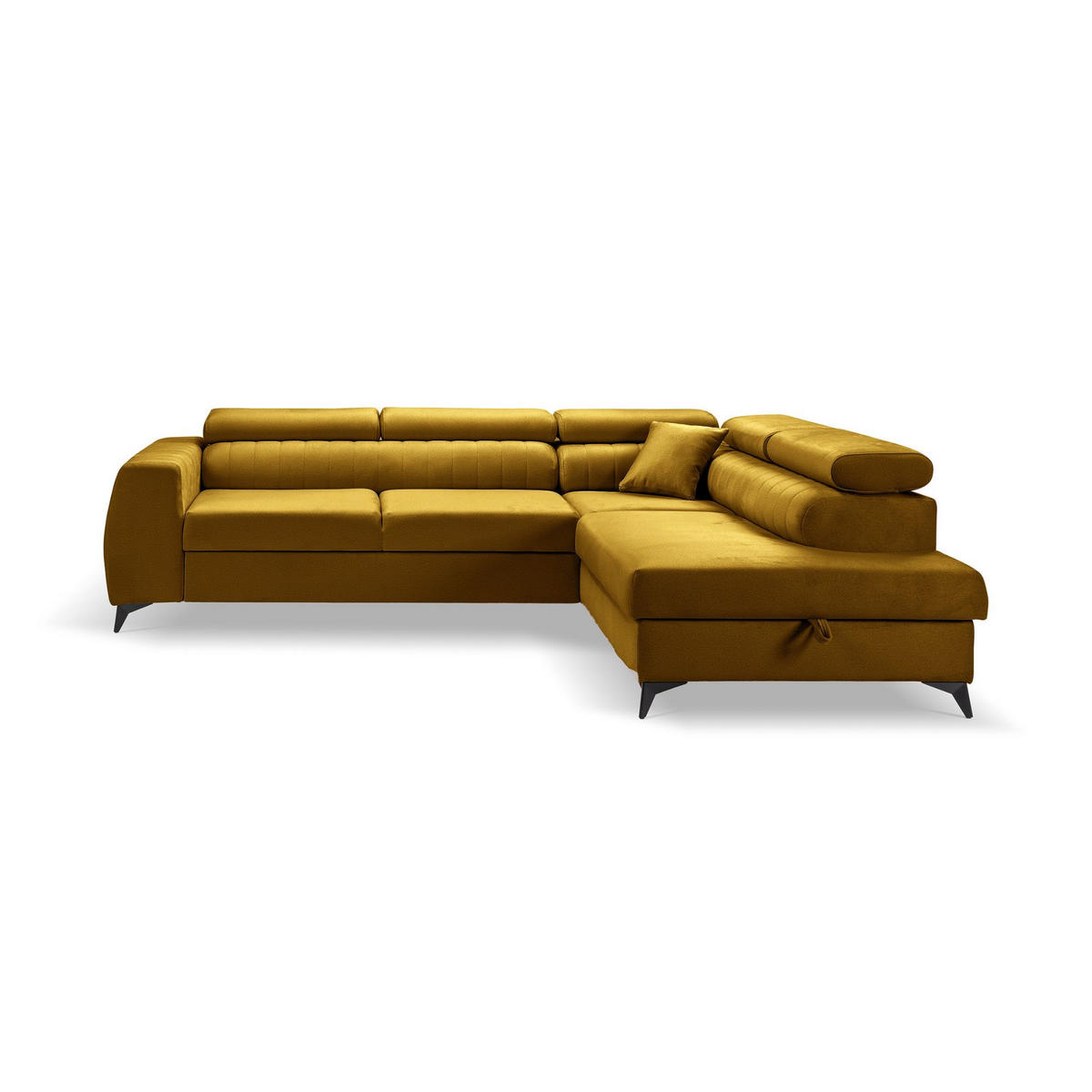 ECKSOFA PIERO L Rechts mit Schlaffunktion 195x125 Velours Gold - Goldfarben/Schwarz, Holz/Textil (203/268cm) - Muffo