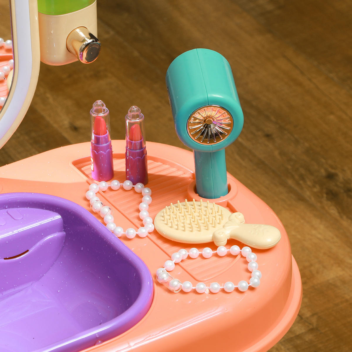 KINDERFRISIERTISCH DE-10500 mit LED-Spiegel & Musik Lila - Violett, Kunststoff (55/71/29cm) - ComfortXL