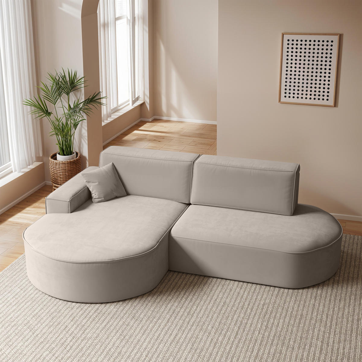 ECKSOFA Modena Pro - Komfort Und Stil Stoff Salvador Hellbeige Links - Creme, Holz (278/179cm) - Kaiser Möbel