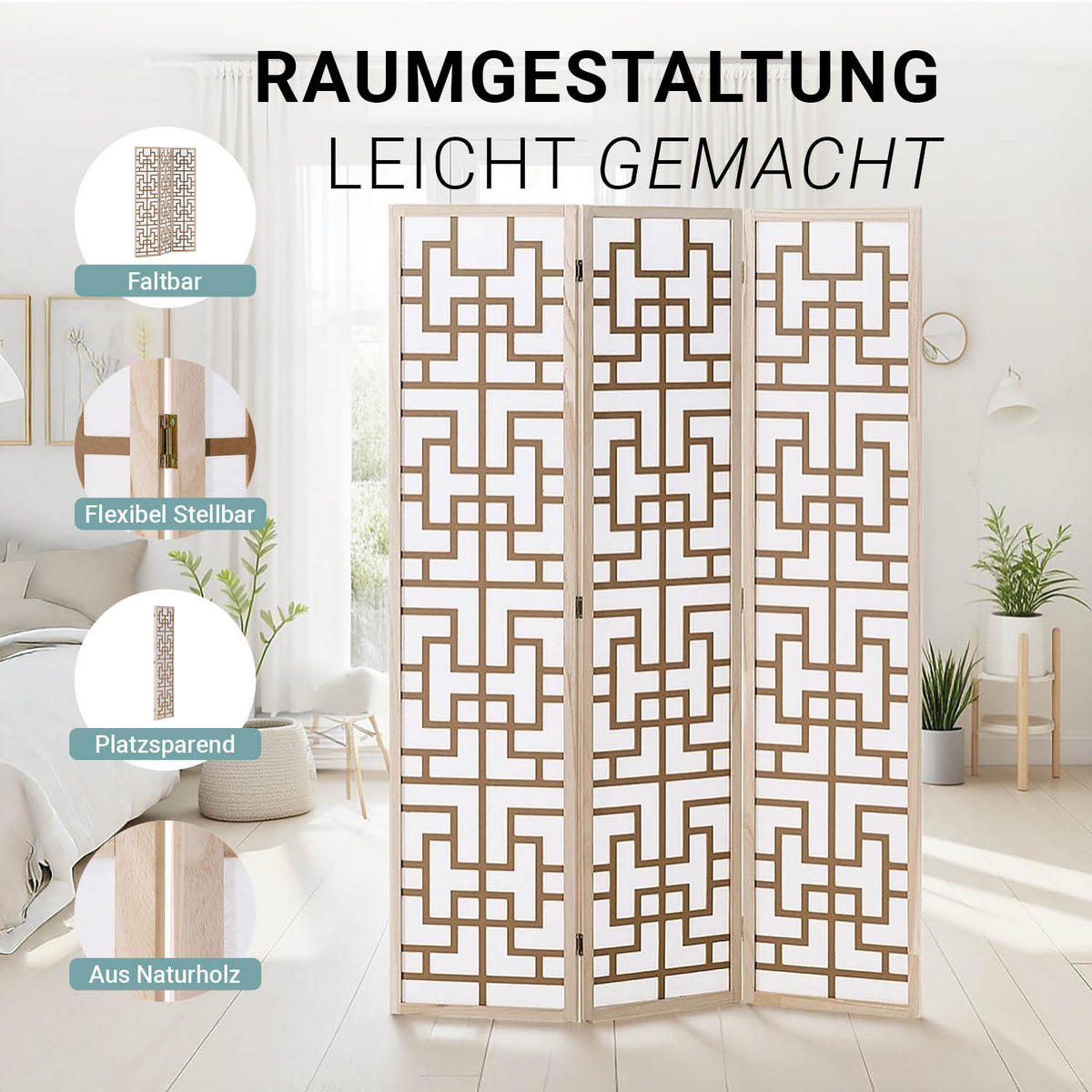 PARAVENT 120/170 cm Natur Holz Shoji - Naturfarben, Holz (120/170/2cm) - Homestyle4u