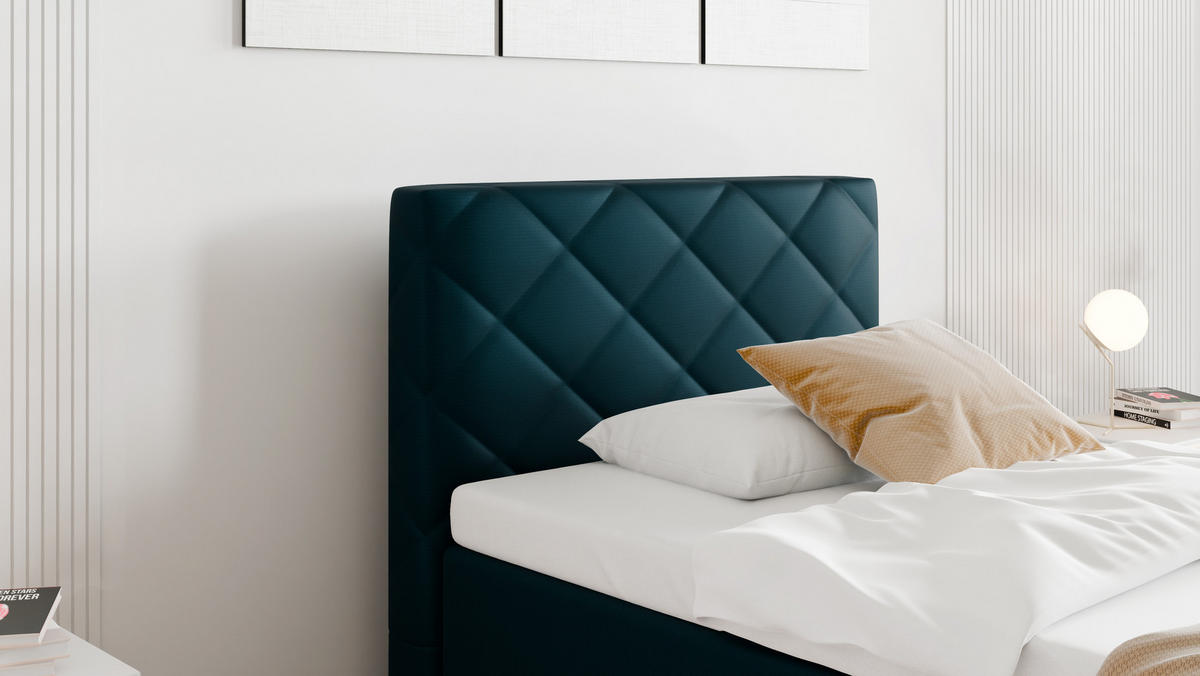 BOXBETT Diamaro 100x200 cm mit Bettkasten und Topper - Dunkeltürkis - Türkis, Holz (100/200cm) - Panda Möbel