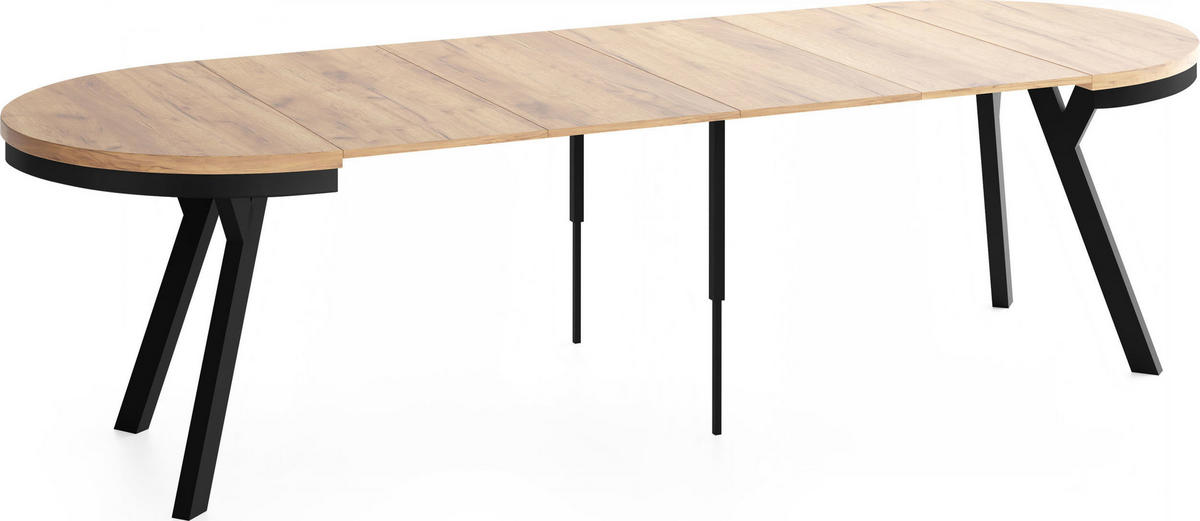 ESSTISCH Vero Neo rund ausziehbar verlängerbar, Eiche Braun 100-300/100/77 cm - Eiche Wotan/Schwarz, Holz/Holzwerkstoff (100/300/77cm) - WFL GROUP
