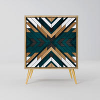 SIDEBOARD ARTISTIC GEOMETRY, Eichefarben, 57,5x42x75,5 cm, Goldfarbene Metallfüße - Eichefarben/Goldfarben, Holzwerkstoff/Metall (57.5/75.5/42cm) - SpaceRebels