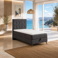 BOXBETT K15 Single SLIM mit Bettkasten & Bonell-Federkern inkl. Topper - Dunkelgrau, Holz/Textil (200/90cm) - Best For Home