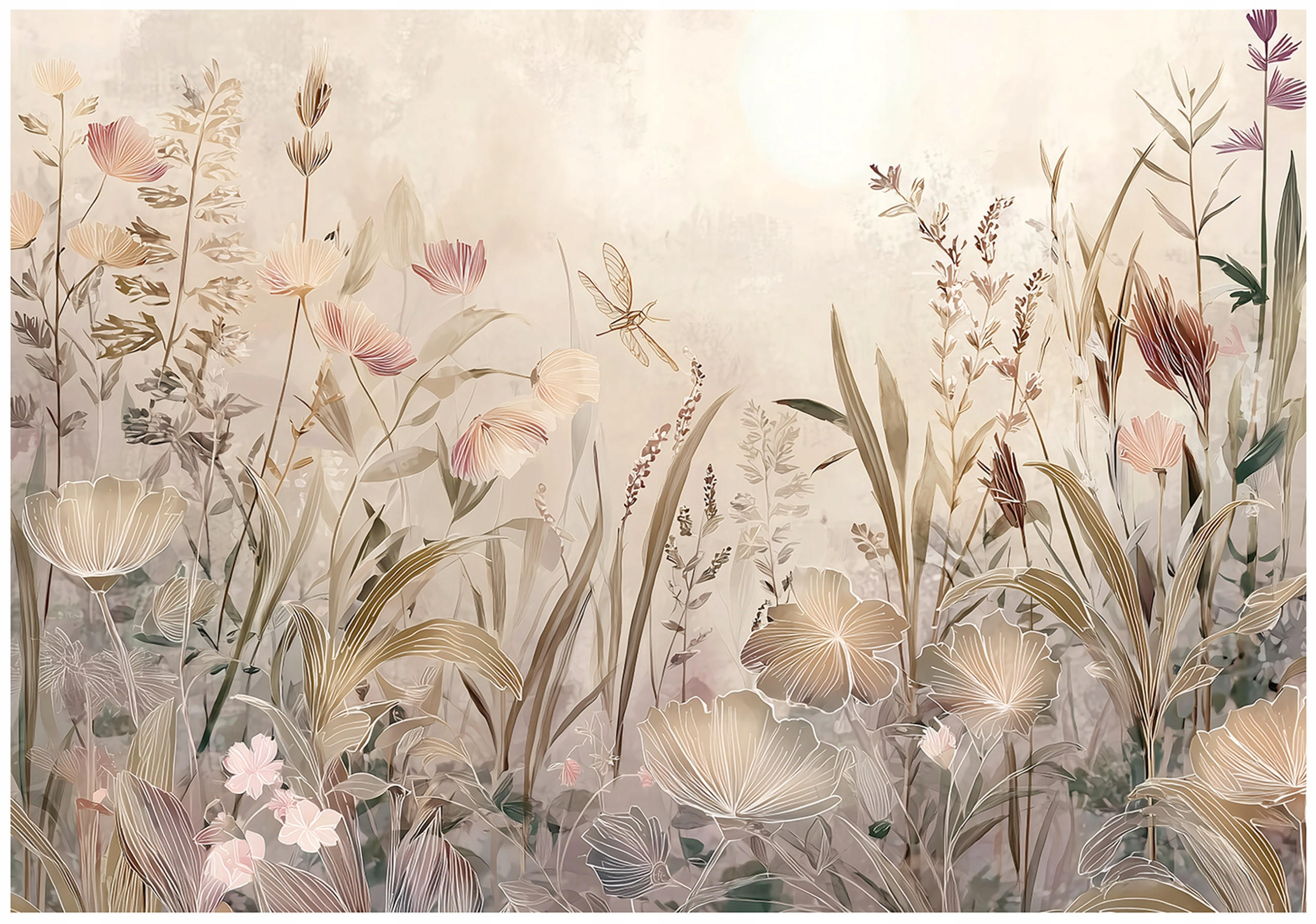FOTOTAPETE Blumen Wiese Beige 300x210 cm - Multicolor, Papier (300/210cm) - Wallarena