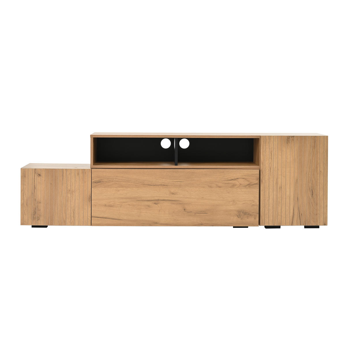 TV-MÖBEL-SET aus Spanplatte 135x35x53 cm Eiche/Schwarz mit verstellbarem TV-Lowboard und Wandschrank - Eichefarben, Holzwerkstoff (135/53.5/35cm) - IVMEU