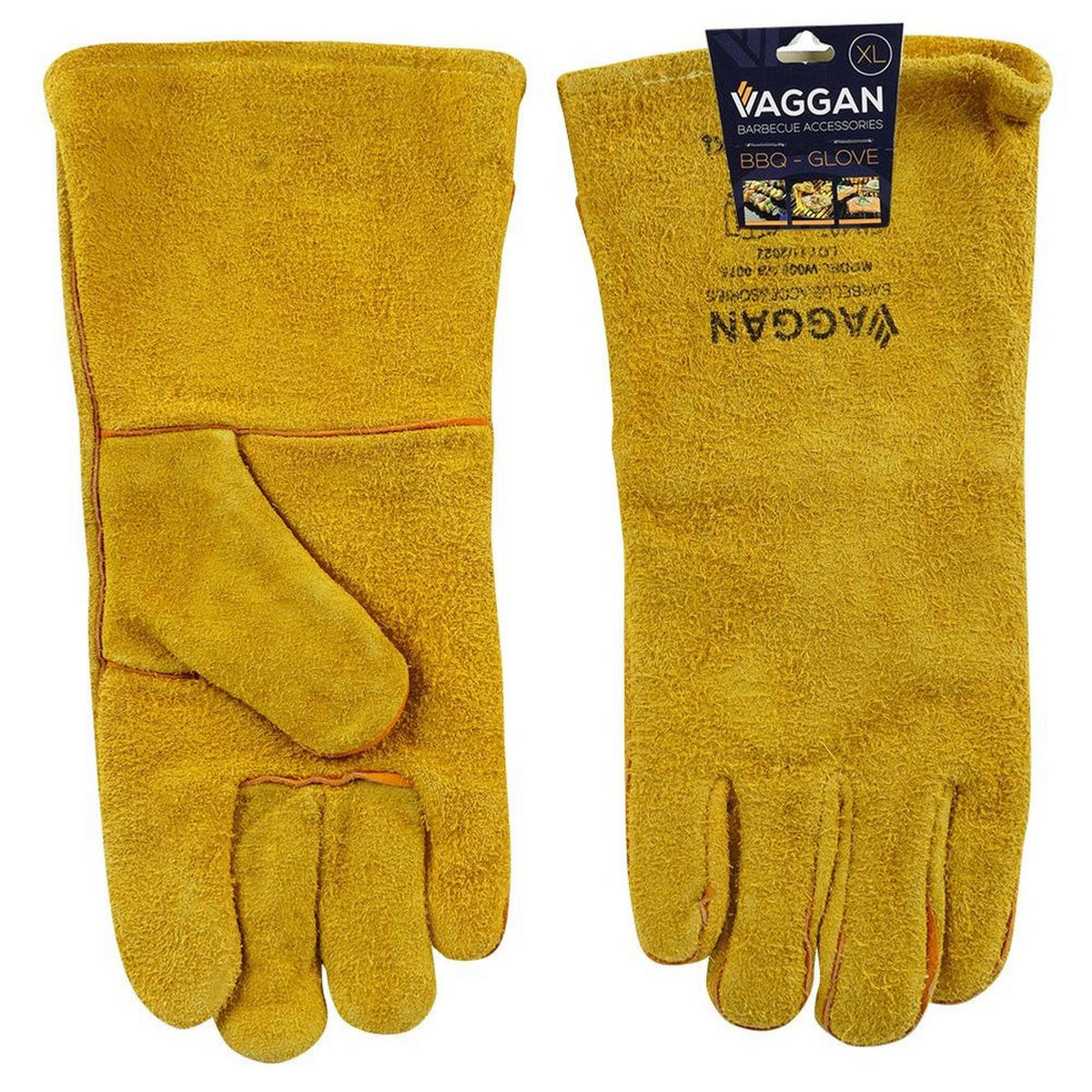 GRILLHANDSCHUHE Leder hitzebeständig 34 cm Gelb - Gelb, Leder (18/2/34cm) - Vaggan BBQ