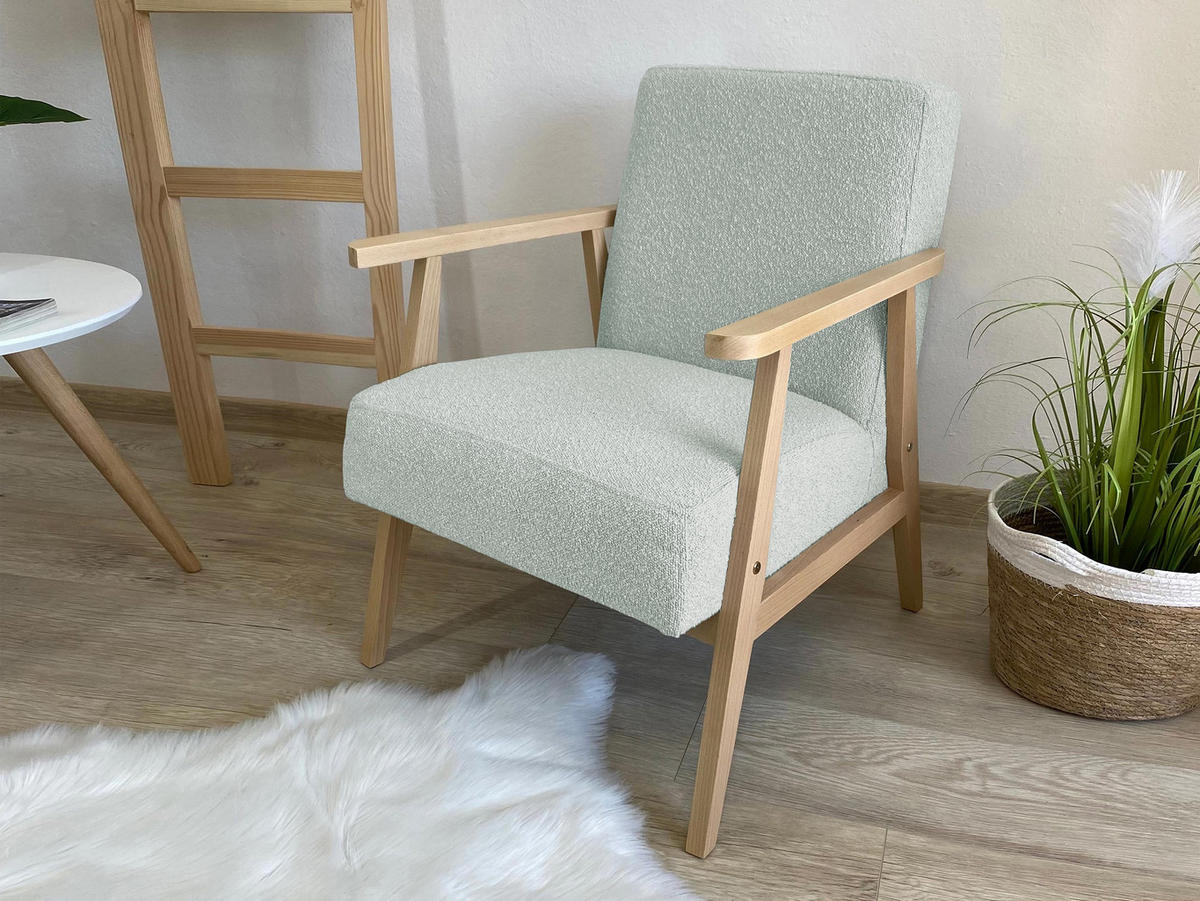SESSEL Retro Boucle - Naturfarben/Grau, Holz/Textil (59/76/67cm) - MIRJAN24